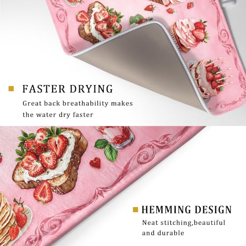 Strawberry Dish Drying Rack Mat Pink Absorbent Microfiber Dish Drying Mat for Kitchen Counter 18x24 In (Strawberry Pink 328 / 24" x 18")