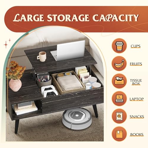 Lift Top Coffee Table with Hidden Storage (Aged Charcoal / 39")