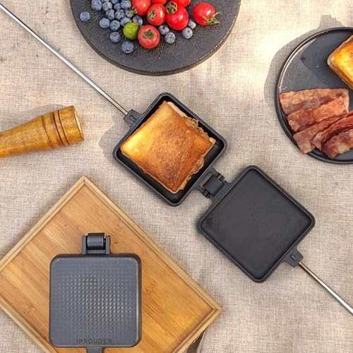 Campfire Pie Iron 4.9" Large Cast Iron Sandwich Maker for Camping (Classic Handle 4 Pcs)