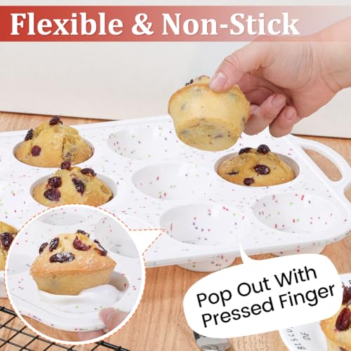 Silicone Muffin Pan with Metal Frame (White Confetti / 12-Cup Regular)