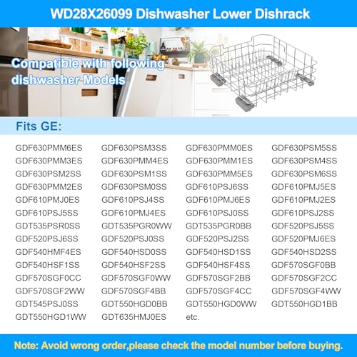UPGRADED WD28X26099 Dishwasher Lower Rack Compatible with GE Dishwasher Rack Replacement Parts with Wheel