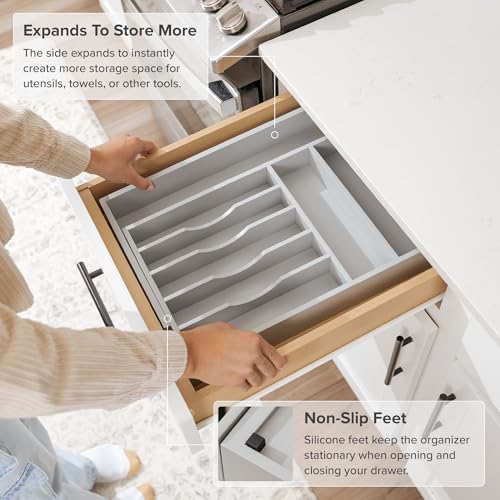 Silverware & Utensil Drawer Organizer (Gray Bamboo / From 10.5" to 19" Wide)
