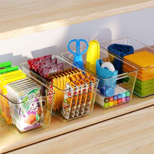 Clear Fridge Organizer Bins with Handles (6 Pack / S (9"L x 5"W x 4.5"H))