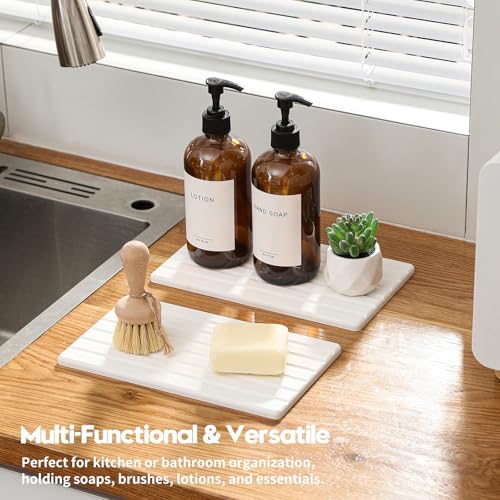 2PCS Water Absorbing Stone Drying Tray Mat for Bathroom Sink & Kitchen Counter Organizer (2 Pack - Natural White / 10"x 6")