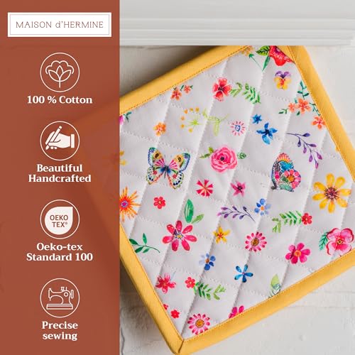 Pot Holders 100% Cotton Potholders (034 - Happy Florals - Sweety / 8" x 8" (Pot Holder Pack of 2))