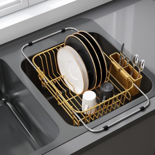 Gold Dish Drying Rack in Sink with Utensil Holder (Gold / For 10"-12"w Sink)