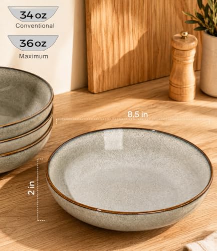 8.5’’ Ceramic Pasta Bowls Set of 6 (Set of 6 / Green Wheat)