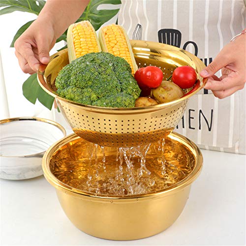 3-In-1 Multifunctional Grater Basin Colander Strainer Set, Mingcheng Stainless Steel Kitchen Grater/Drain Basket/Bottom Basin for Washing Rice, Fruits, Vegetable, Grater with Container (Orange) (Orange)