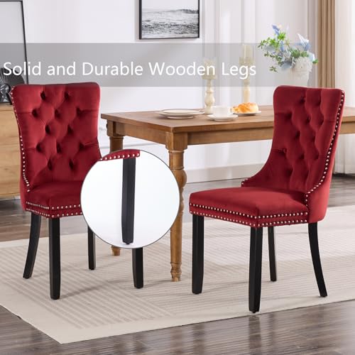 Wine Red Velvet Dining Chairs Set of 2 (Wine Red)