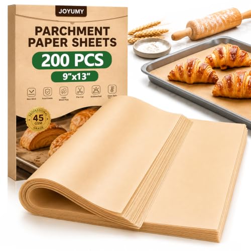 200 PCS Unbleached Parchment Paper for Baking (Unbleached / 9" x 13" -200 Pack)