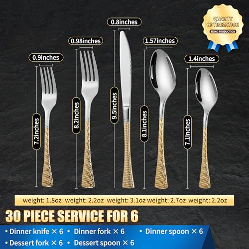 Hammered Silver Gold Silverware Set (Silver Gold / 30 Pieces Set)
