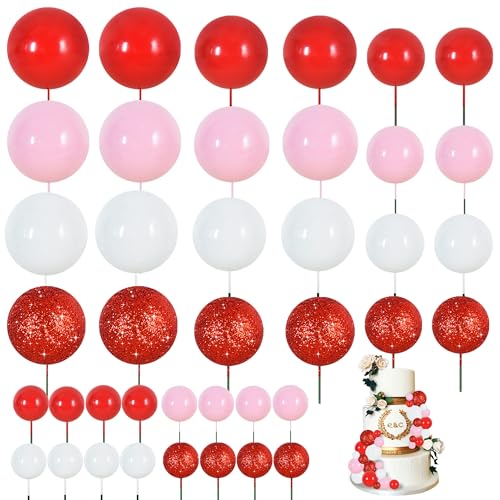 40 Pcs Foam Ball Cake Toppers with Sticks Mini Ball Cake Decorations for Birthdays (40 Count)