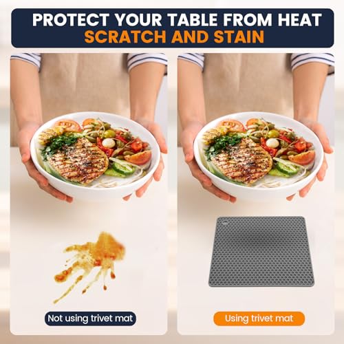 Silicone Trivet Mats 4 Heat Resistant Pot Holders Multipurpose Non (Black Dark Gray)