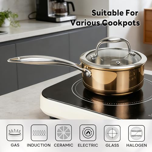 Sauce Pan with Glass Lid (1 QT / Rose Gold)