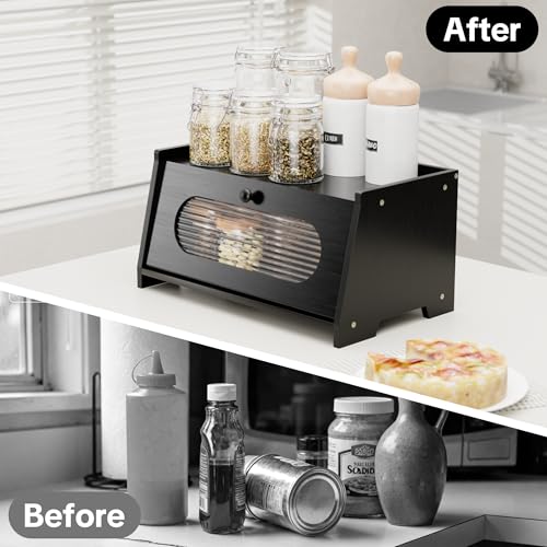 Black Bread Box for Kitchen Countertop (1-Tier Black)