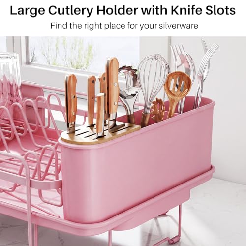 Large Dish Drying Rack for Kitchen Counter (Pink)