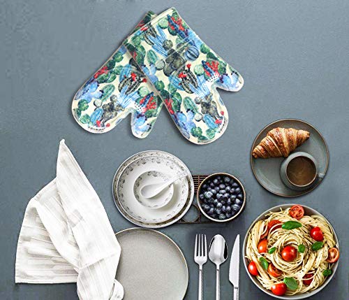 Oven Mitts with Transparent Clear Silicone Shell and Nice Cacturs Flower Printing (Oven mitts / Cactus Flower)