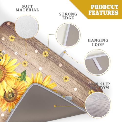 Sunflower Bee Dish Drying Mat for Kitchen Counter Home 18x24 Inch Wood Barn Microfiber Drainer Rack Mats Washable Absorbent Dish Dry Pad (Sunflower Bee Wood / 24" x 18")