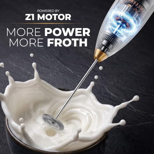 Powerful Milk Frother Wand With Duracell Batteries (Gift Box Silver & Gold / Z1 Motor + Batteries)