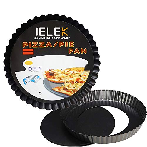 Tart Flan Pie Pan Nonstick Heavy Duty 10 Inch Quiche Cheese Molds With Removable Loose Bottom Fluted (10 Inch)