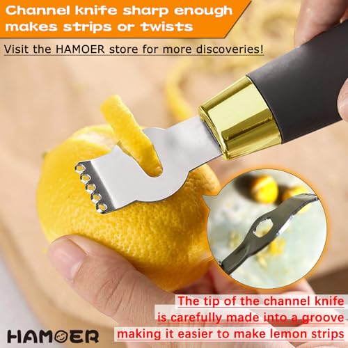 Channel Knife and Zester for Cocktails 2Tools set with a storage box (Black)