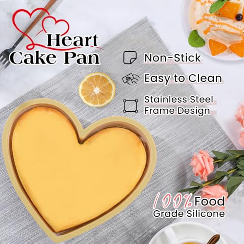 Metal Reinforced Frame Silicone Heart Shaped Cake Pans (Heart Pan Yellow: 2pcs)
