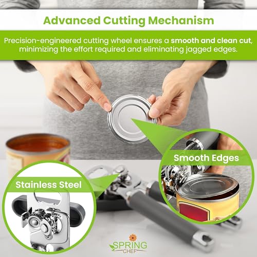 Stainless Steel Manual Can Opener with Soft Grip Handles (Gray)