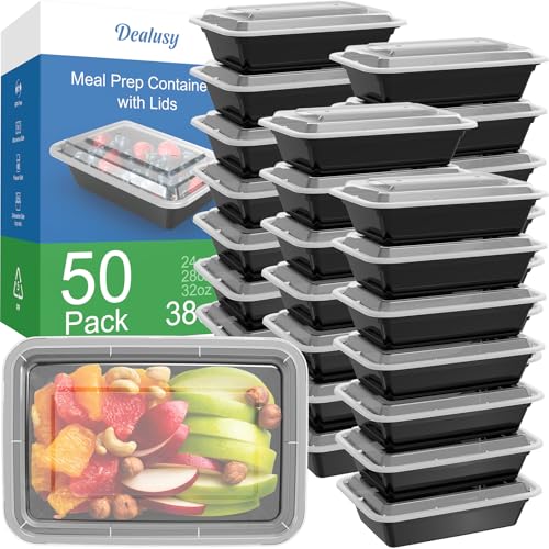 50 Pack (100-Piece) 38 oz Meal Prep Containers Reusable with Lids (38 oz)