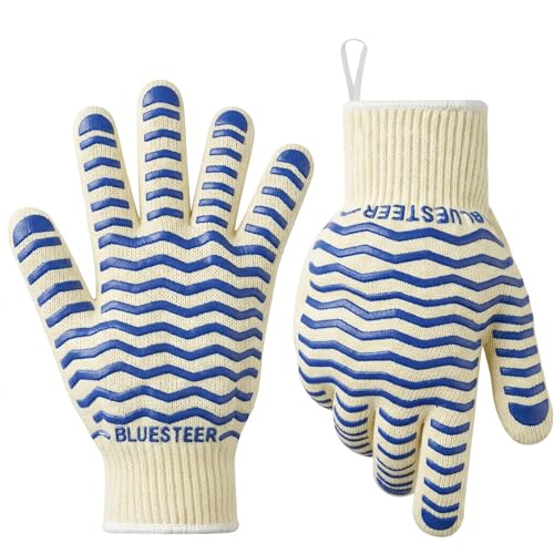 Oven Gloves 932°F Heat Resistant Oven Mitts with Fingers (White-blue / One Size Fits Most)