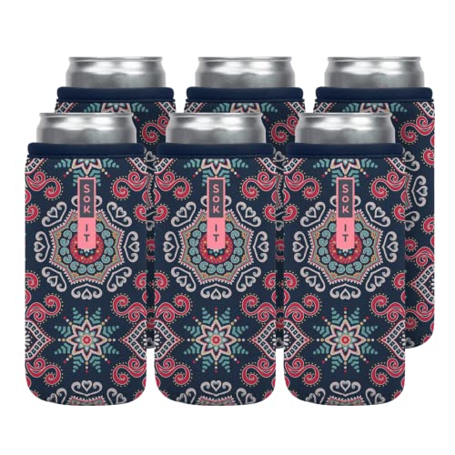 CanSok 6 Pack Sleeve for Beer & Soda Insulated Neoprene Cover (Floral Burst / 12oz Slim Can Sleeve - 6 Pack)