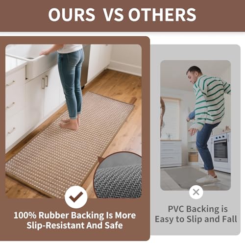 Kitchen Mat Kitchen Rugs Sets of 2 PCS Non Slip Brown 17"x30"+17"x47" (10.55 sq ft Count)