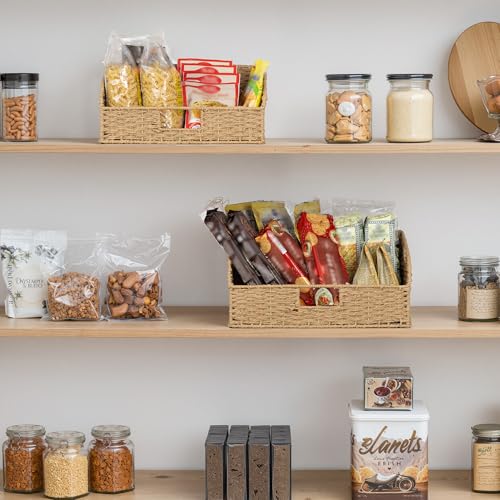 Pantry Baskets for Organizing (Light Brown(Paper Rope) / 15¾"L x 11"W x 7½"H + 14¼"L x 9¾"W x 6¾"H)