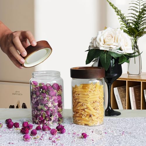 30oz Glass Coffee Jars with Airtight Wood Screw Lid Herb Spice Jar Round Storage Canister with Wooden Lid Clear Glass Food Jar for Pantry Sugar Tea Coffee Bean Spice Nuts Cookies Bath Salts (900ml/30oz-1 pack)