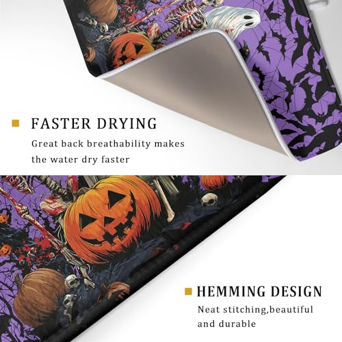 Halloween Pumpkin Dish Drying Mat 18x24 inch Spooky Ghost Bat Dish Rack Mats Microfiber Draining Pad Fast Dry Holiday Kitchen Accessories (Halloween Purple / 18x24 inch)