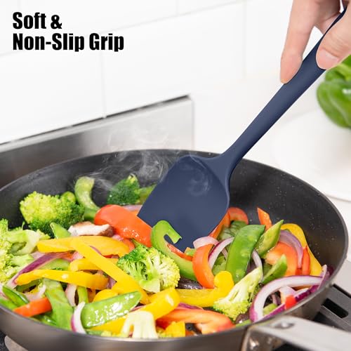 600°F Heat Resistant Silicone Large Spoon (11.4in (Spoon Spatula) / Navy Blue)