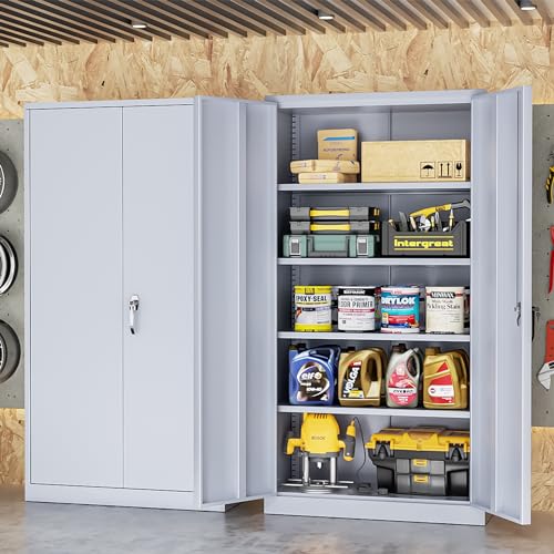 Metal Storage Cabinets 72” Cement Grey Garage Steel Storage Cabinet with Doors and Shelves (Cement / 72")