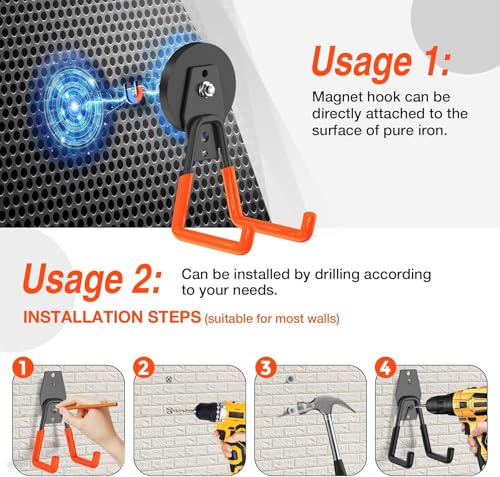 12 Pcs Magnetic Hooks Heavy Duty (2.6" Magnet-12 Pack-Orange)