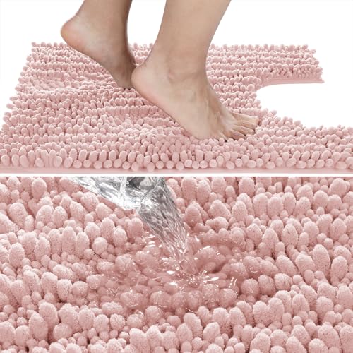 Toilet Rug U Shaped Washable 24x20 Inch (24" X 20" / Light Pink)