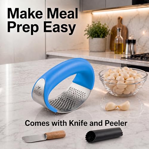 Stainless Steel Garlic Press Rocker Set (Blue)