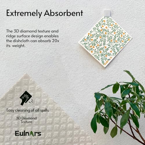Swedish Dishcloths for Kitchen (Green Leaves)