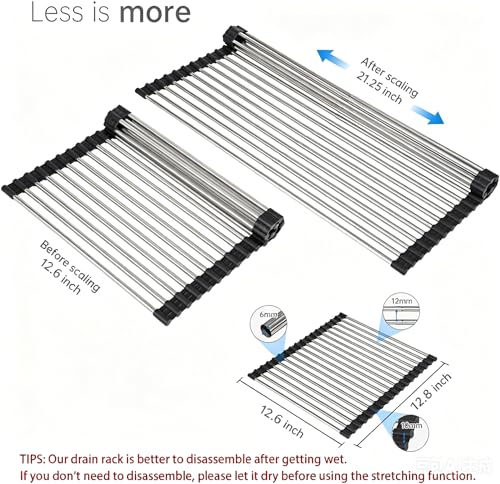 Expandable Roll Up Dish Drying Rack Over The Sink Rack (Black+silver Expandable)