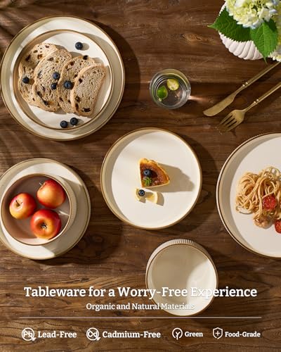 Star Stoneware Dinnerware Sets with Pasta Bowls (Cream / Service for 4 - Double Bowls)