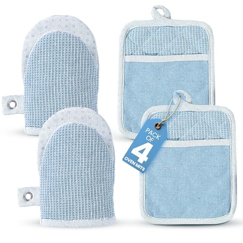 BBQ Gloves & Potholders Set (03: Oven Mitts - Cornflower / Oven Mitt Set - 4 Pack)