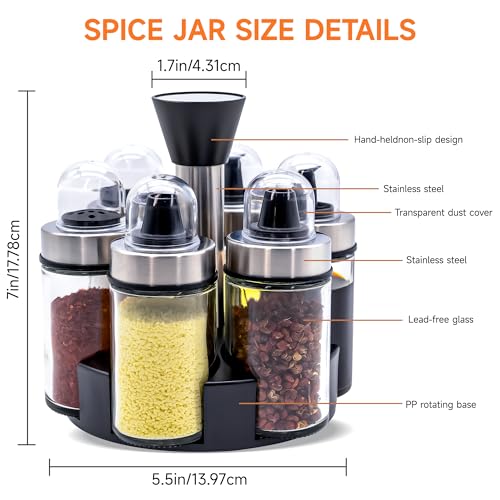 Oil and Vinegar Dispenser Set of 6 Bottles with 360° Rotating Holder