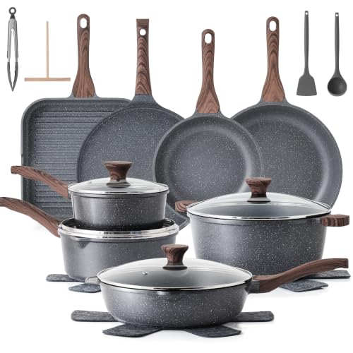 23 PCS Non Stick Pots and Pans Set (Gray 01 / Large)