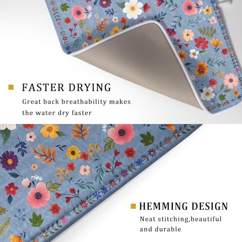 Colorful Flower Dish Drying Mat (Wildflowers Blue / 24" x 18")