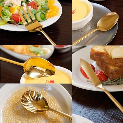 Gold Silverware with Hexagon Handle 65 (Gold / 65 Pcs)