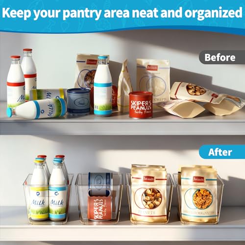 Clear Fridge Organizer Bins with Handles (4 Pack / M with Handles (10"L x 6"W x 5"H))