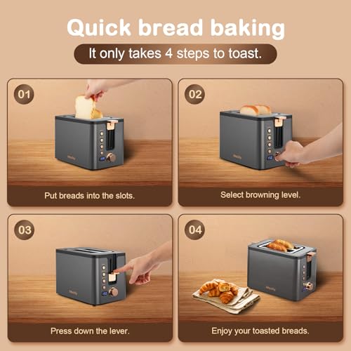 Toaster 2 Slice Stainless Steel Body Timer (2 Slot / Grey & Gold)