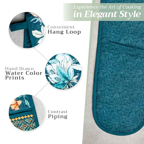 Double Oven Mitts 100% Cotton Double Oven Glove (048 - Luxury Loft - Dark Teal / 7" x 35" (Double Oven Mitt))